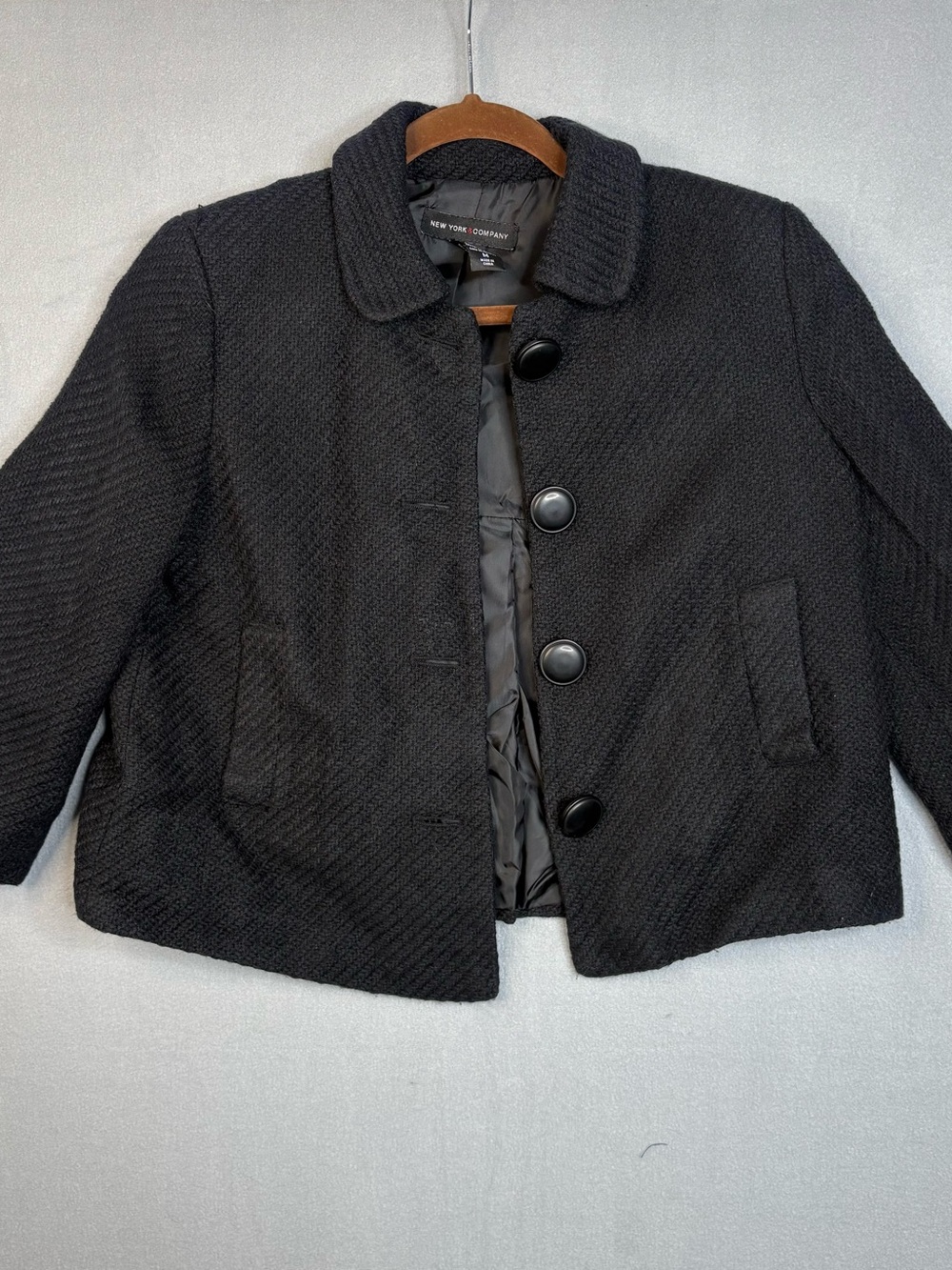 New York & Company Black Textured Cropped Jacket Coat M